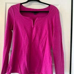 Boston Proper Long Sleeve Scoop Neck Top - Magenta